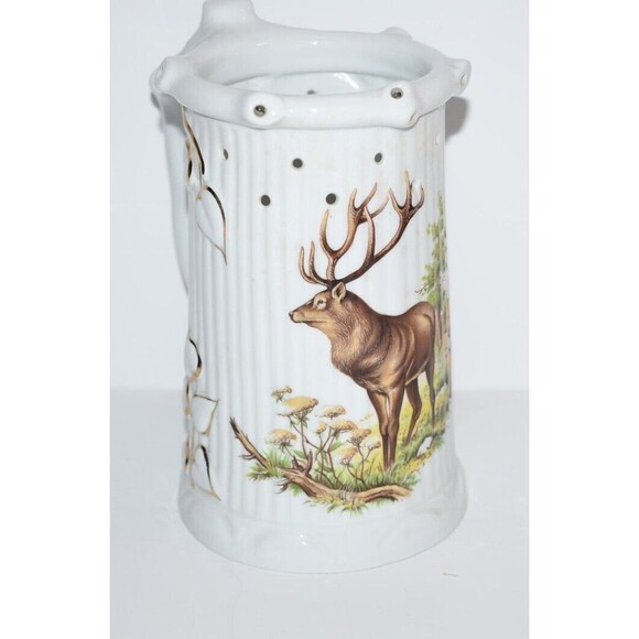 Vtg hand painted porcelain hole joke jug Hugo Schmidt Koblenz Deer Buck Mug - Picture 2 of 10